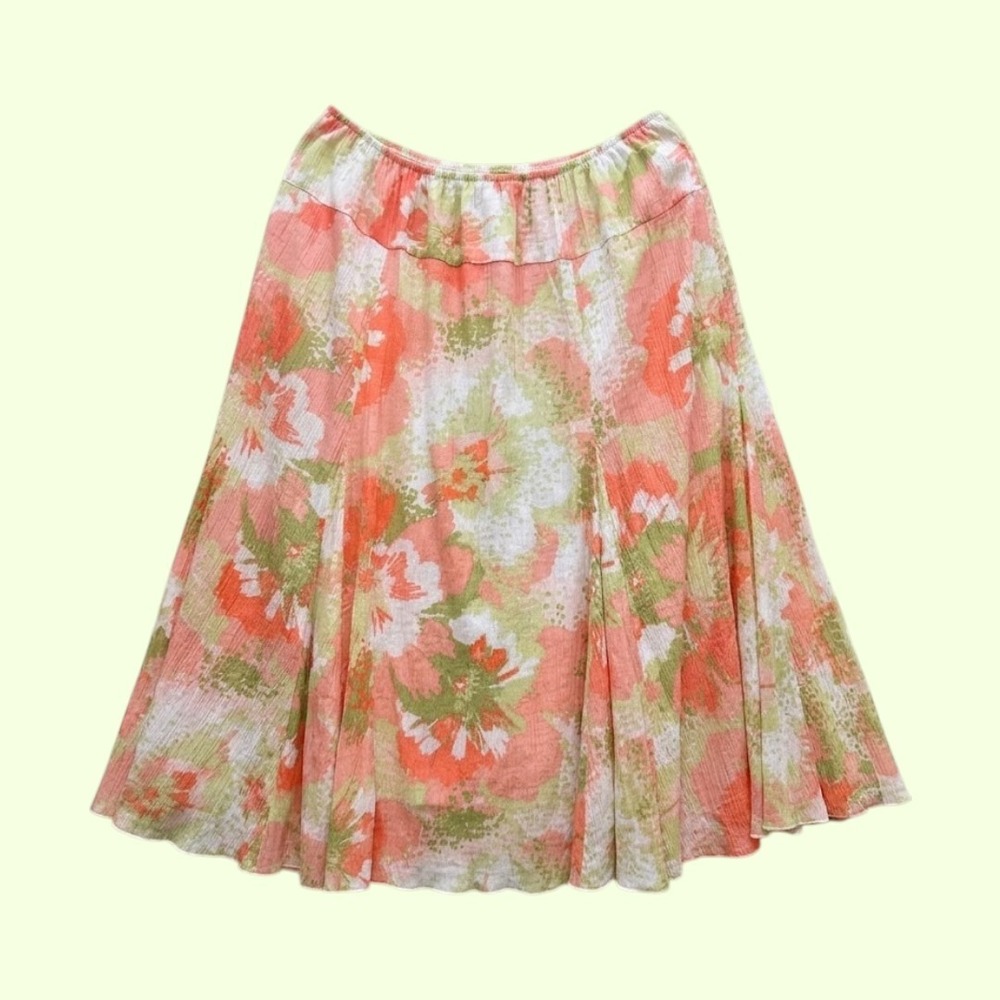 Vintage Fairycore Floral Midi Skirt Cotton Plus Size 24W Cottagecore